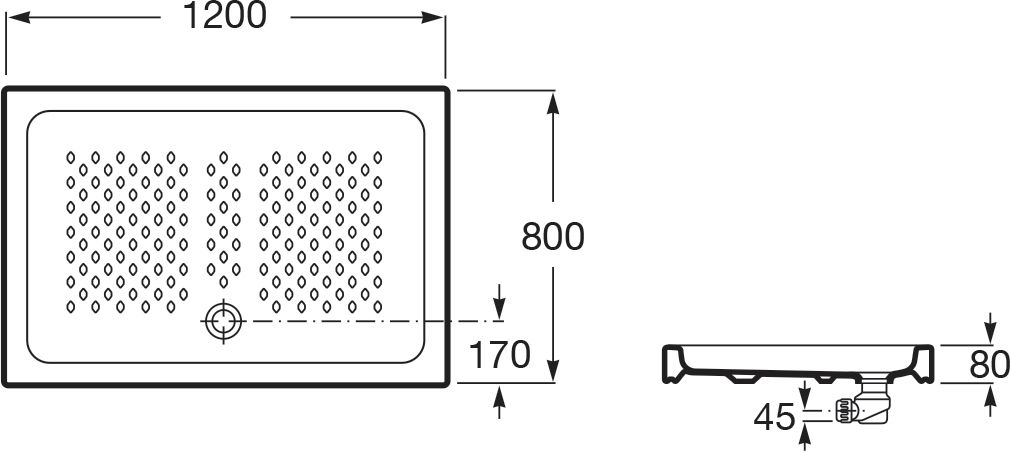 Receveur de douche à poser céramique ITALIA 1200 x 800 mm, blanc Réf A3740HP000