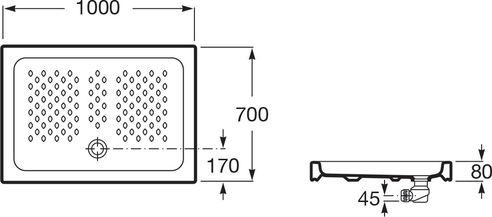 Receveur de douche à poser céramique ITALIA 1000 x 700 mm, blanc Réf A3740HT000