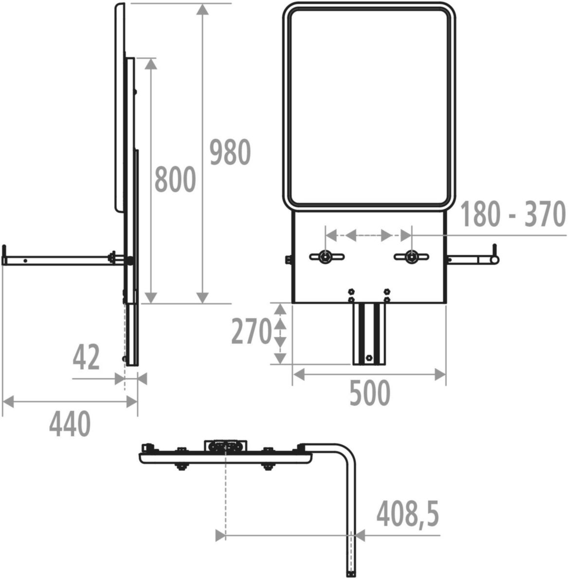 Support lavabo réglable avec miroir pour lavabo de 12 à 18 kg Réf. 052110