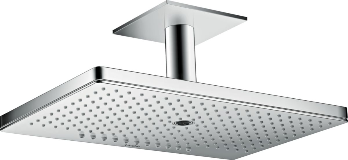 AXOR ShowerSolutions Douche de tête 460 / 300 mm 3jet avec raccord plafond 100 mm et rosace carrée, Aspect acier inoxydable