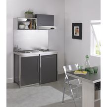 Meuble bas cuisinette METALLINE 120 cm  1 porte avec niche pour réfrigérateur 55 cm, Coloris Anthracite