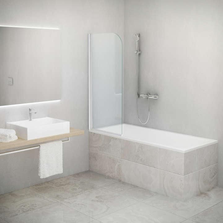 Paroi de baignoire 1 élément pivotant modèle économique, Série EQUI, largeur 800 mm, hauteur 1400 mm, profilé Blanc, verre clair Réf. EIBAE080142AE