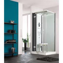 Cabine de douche HORIZON2 receveur bas ouverture pivotante 90X90 carrée hammam couleur perle noire réf. CMH137N12