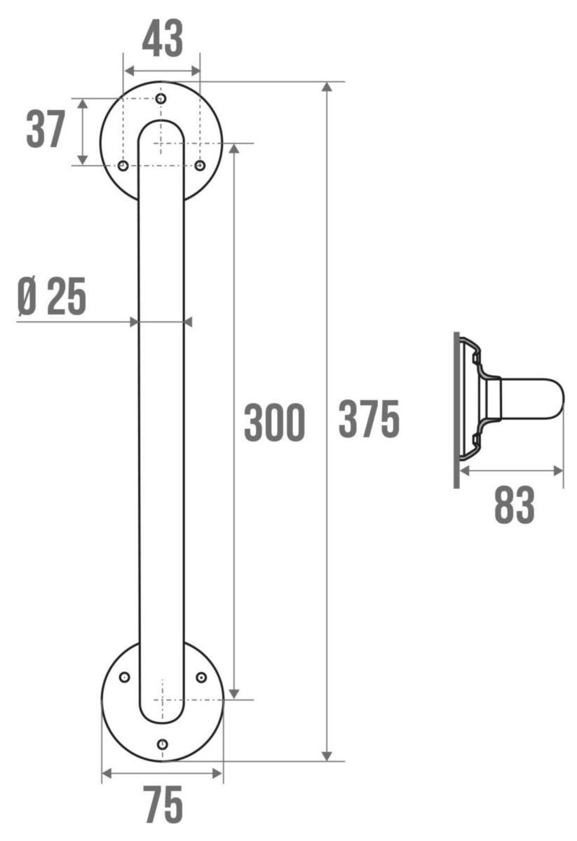 Barre de relèvement longueur de 30 cm D 25 mm laiton chromé réf. 002903