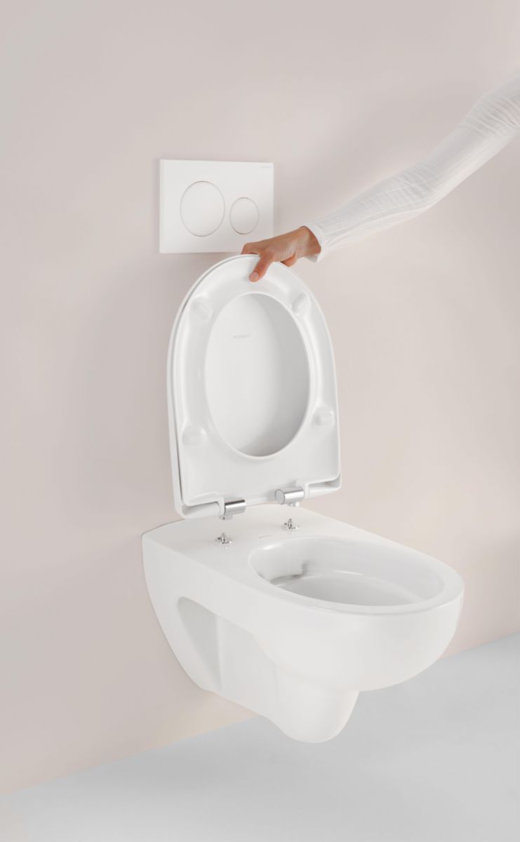 Pack WC suspendu Geberit Renova 54cm, Rimfree, abattant ralenti et déclipsable, Blanc Ref :500.801.00.1