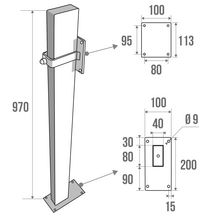 Poteau de fixation hauteur 970 mm pour barre relevable tube acier époxy blanc réf. 048400