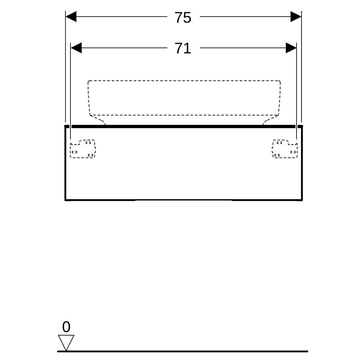 Meuble bas pour vasque à poser Geberit VariForm, avec un tiroir, plage de dépose et siphon: B=75cm, H=23.5cm, T=51cm, gris velouté / laqué mat, gris velouté / revêtement mélamine mate