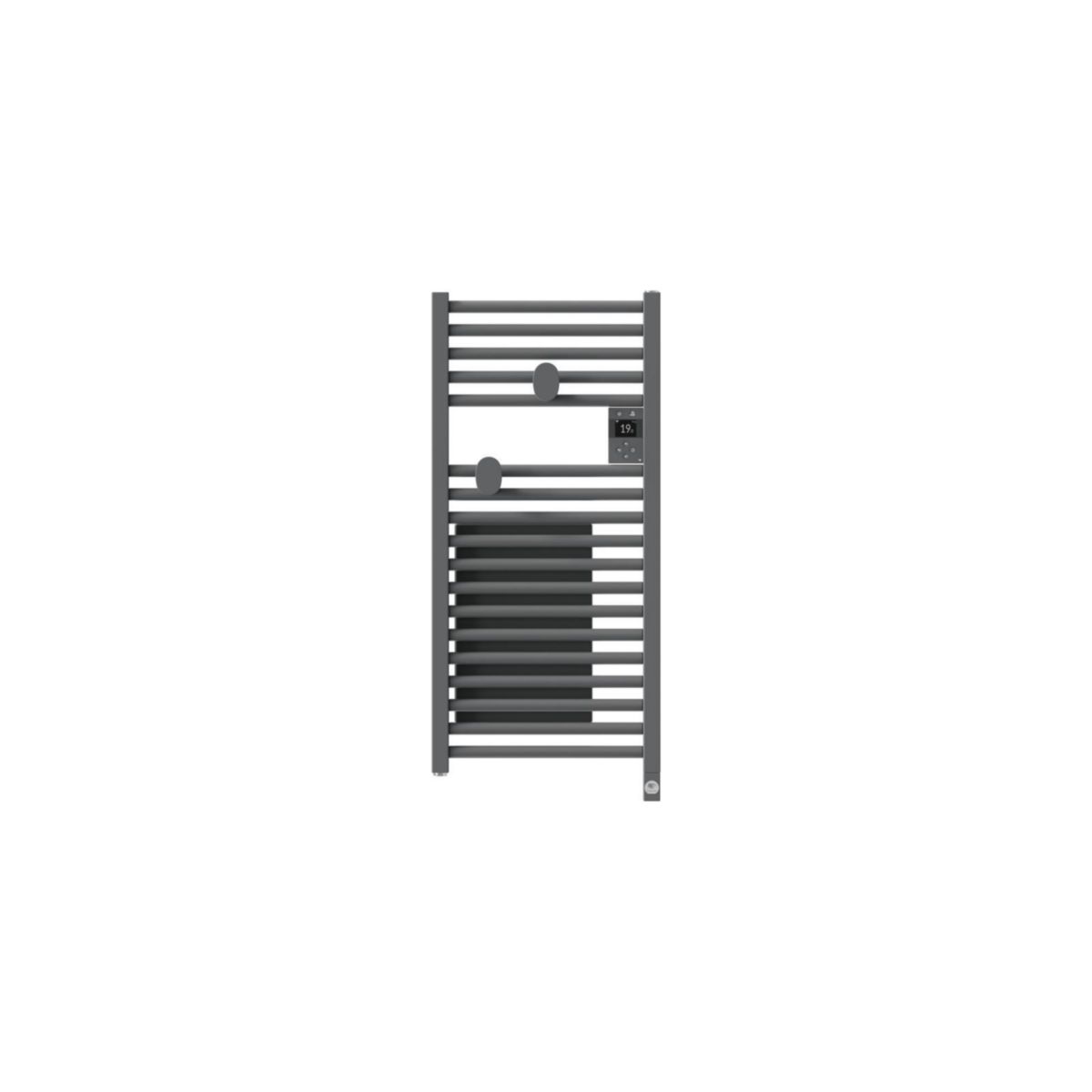 Radiateur sèche-serviettes électrique connecté Riva 5 Etroit 300W avec soufflerie 1000W  Gris menhir Réf. 471650