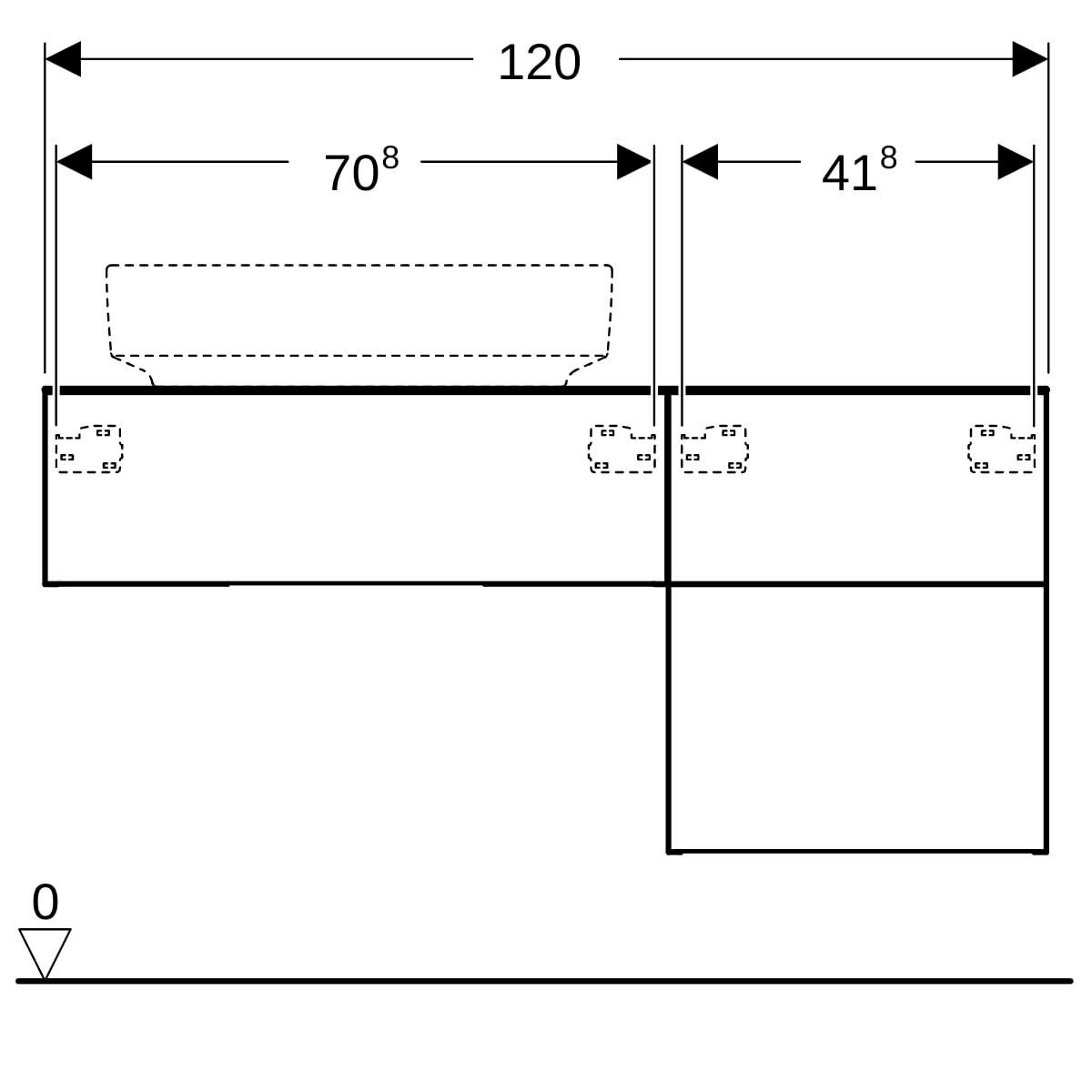 Meuble bas 120 cm pour vasque à poser Geberit VariForm, 3 tiroirs, Chêne