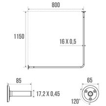 Porte-rideau de douche angle 115 x 80 avec 2 rosaces coulissantes Chromé réf. 004115