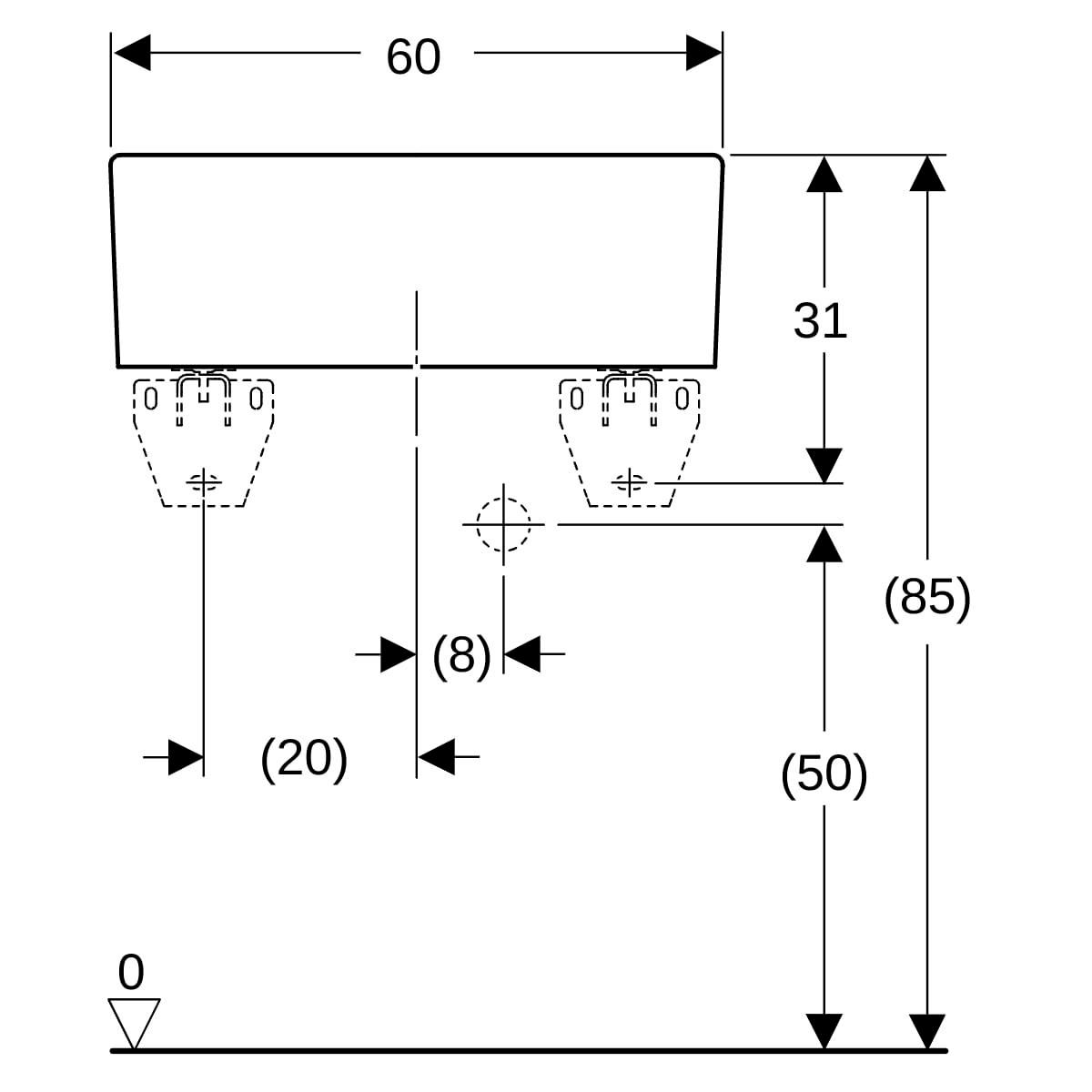 timbre d'office geberit publica avec trop-plein: b=60cm, h=20cm, t=50cm Réf. 361360000