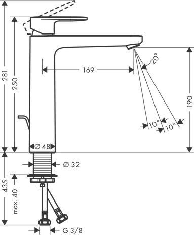 Mitigeur lavabo 190 Vernis Blendavec tirette et vidage synthétique Chromé Réf. 71552000