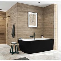 Baignoire Monobloc En Acrylique Sanitaire Greta Monoline Asymetrique Droite 75X170 Tablier Noir Réf : L16GRA1775D1