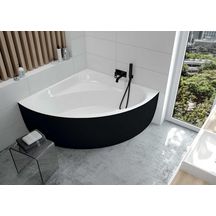 Baignoire Monobloc En Acrylique Sanitaire Greta Monoline 1/4 De Rond 145X145 Tablier Noir Vidage Standard Réf : L16GRQ01451