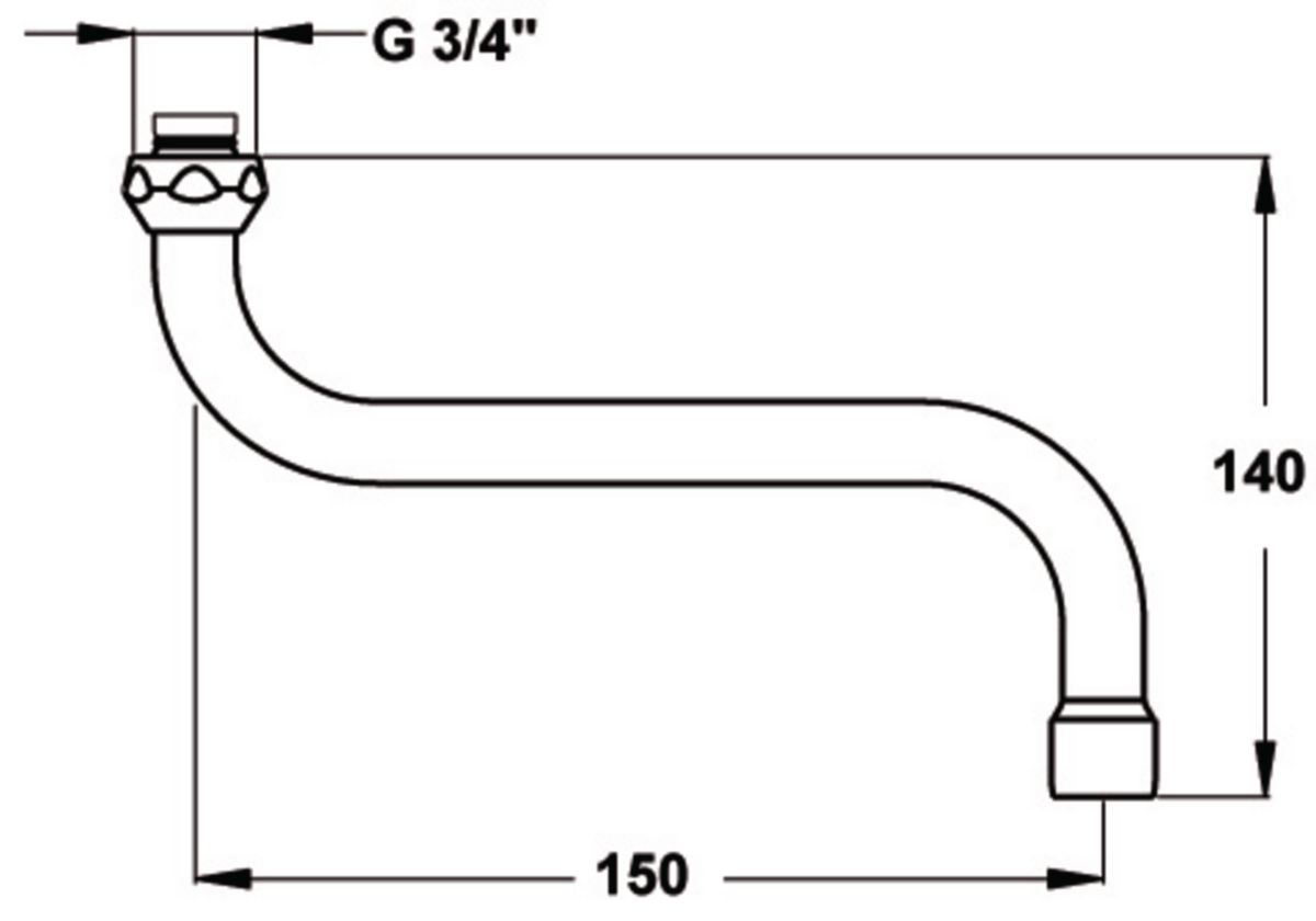 Bec tube orientable en ''S'' 150mm, femelle 20/27, avec aérateur et brise-jet, chromé Réf D0077AA