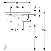lavabo geberit renova comfort square, adapté pmr: b=55cm, t=52.5cm, trou de robinetterie=au centre, trop-plein=visible, blanc Réf. 128555000