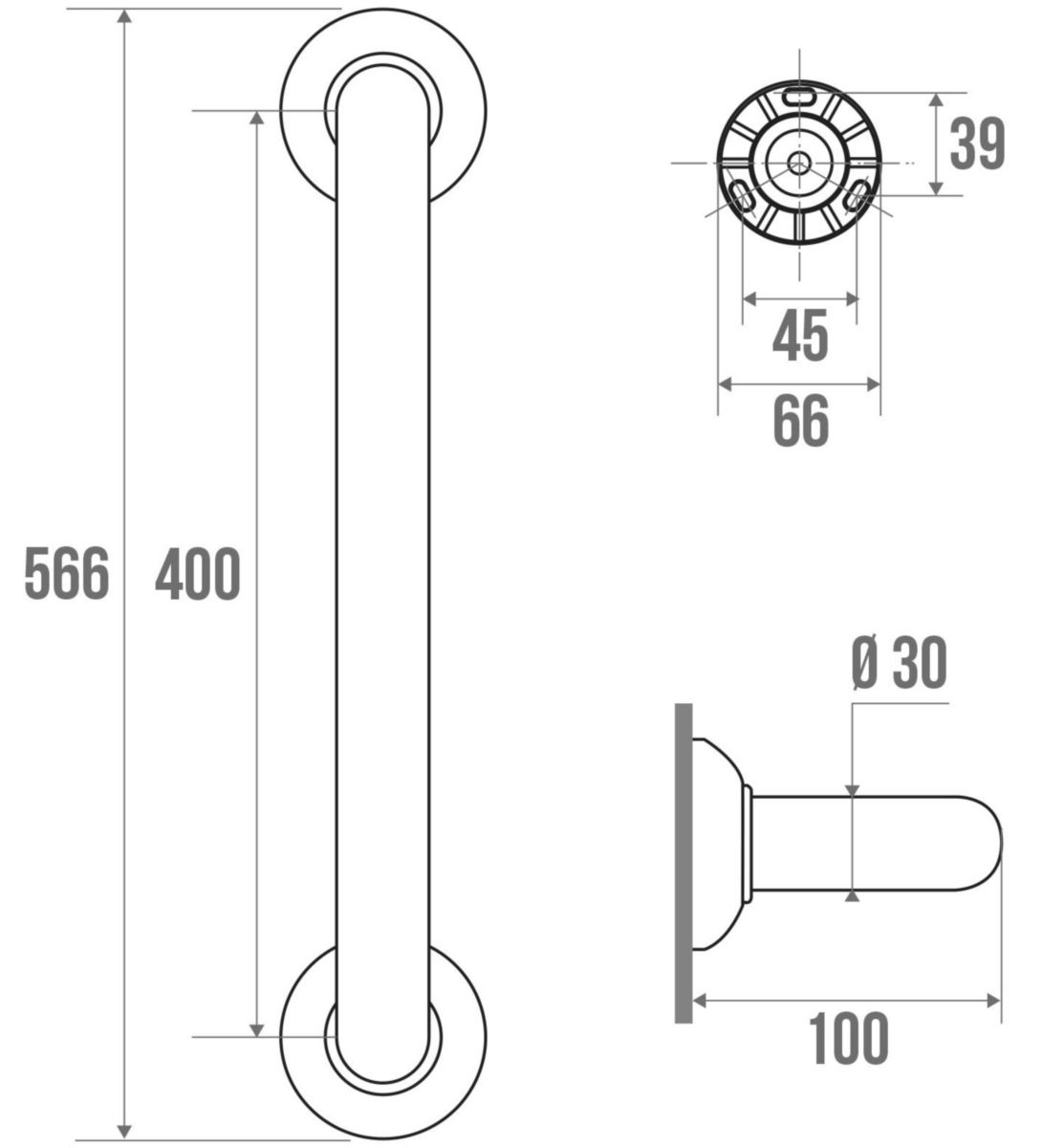 Barre de relèvement alu blanc longueur 50 cm diamètre 30 mm réf. 049150