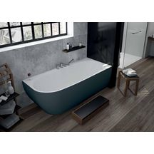 Baignoire En Acrylique Sanitaire Isensi Monobloc Asymetrique Version Droite 190X90 Blanc Tablier Gris Réf : 3826.112