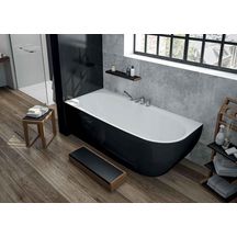 Baignoire En Acrylique Sanitaire Isensi Monobloc Asymetrique Version Gauche 180X80 Blanc Tablier Noir Réf : 3834.111