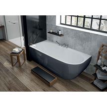 Baignoire En Acrylique Sanitaire Isensi Monobloc Asymetrique Version Gauche 190X90 Blanc Tablier Gris Réf : 3825.112