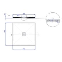 RECEVEUR BASE SLATE 90 NEGRO (90x90). Bonde standard. Grille inox. Possible rebord. Découpe sur-mesure. Réf: 53003233