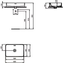 Vasque à poser rectangle STRADA II 60 sans plage robinetterie Réf. T299901