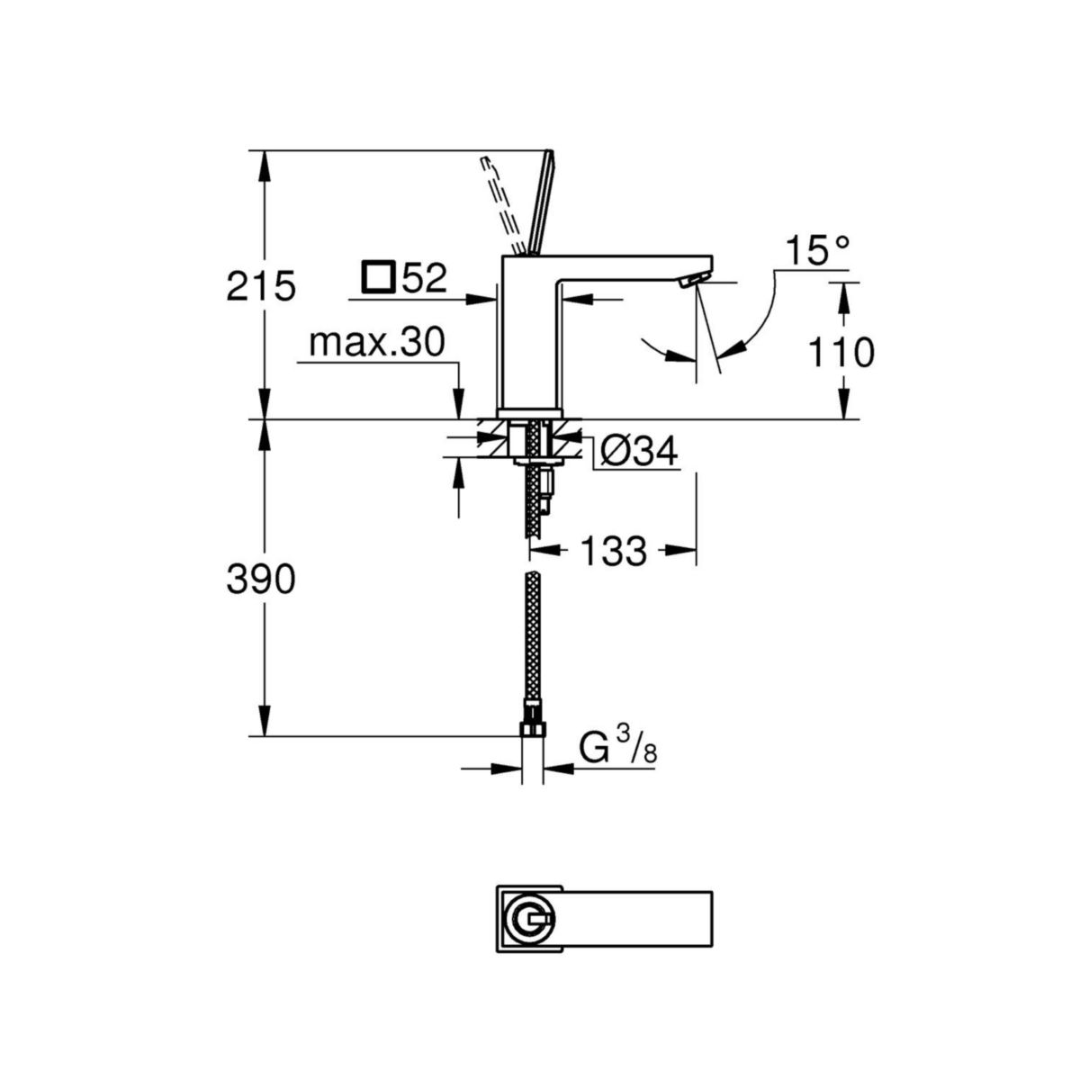 Mitigeur monocommande Lavabo Taille M Eurocube Joy Chromé 23658000