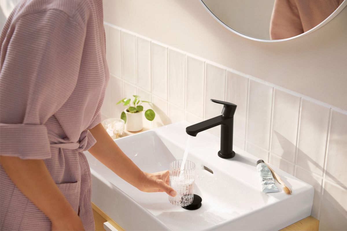 Mitigeur de lavabo 110  Rebris S CoolStart sans tirette ni vidage Noir mat Réf. 72520670