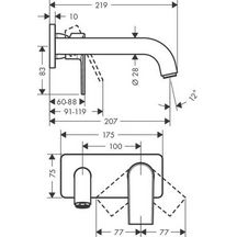 Mitigeur lavabo Vernis Shape  encastré mural, bec 207 mm, bonde à écoulement libre Chromé Réf. 71578000