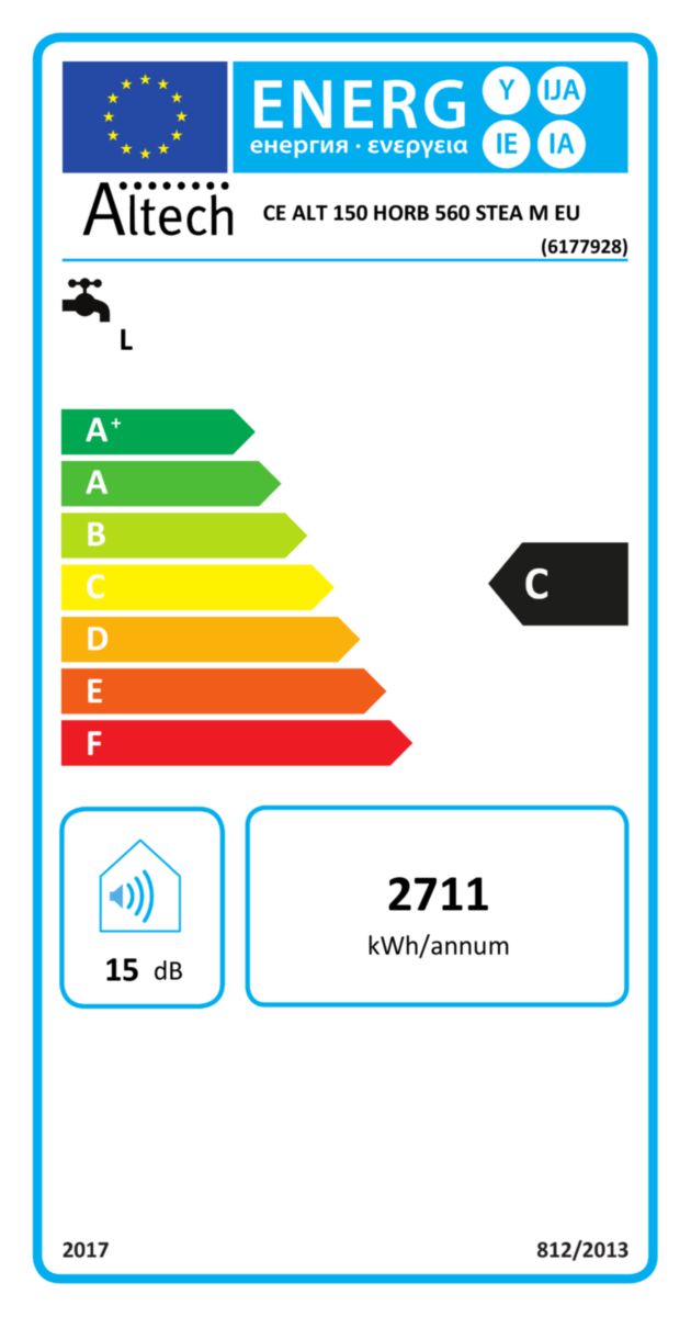 Chauffe-eau électrique stéatite ALTECH 150 litres sortie basse horizontal monophasé diamètre 560 mm, Classe énergétique C