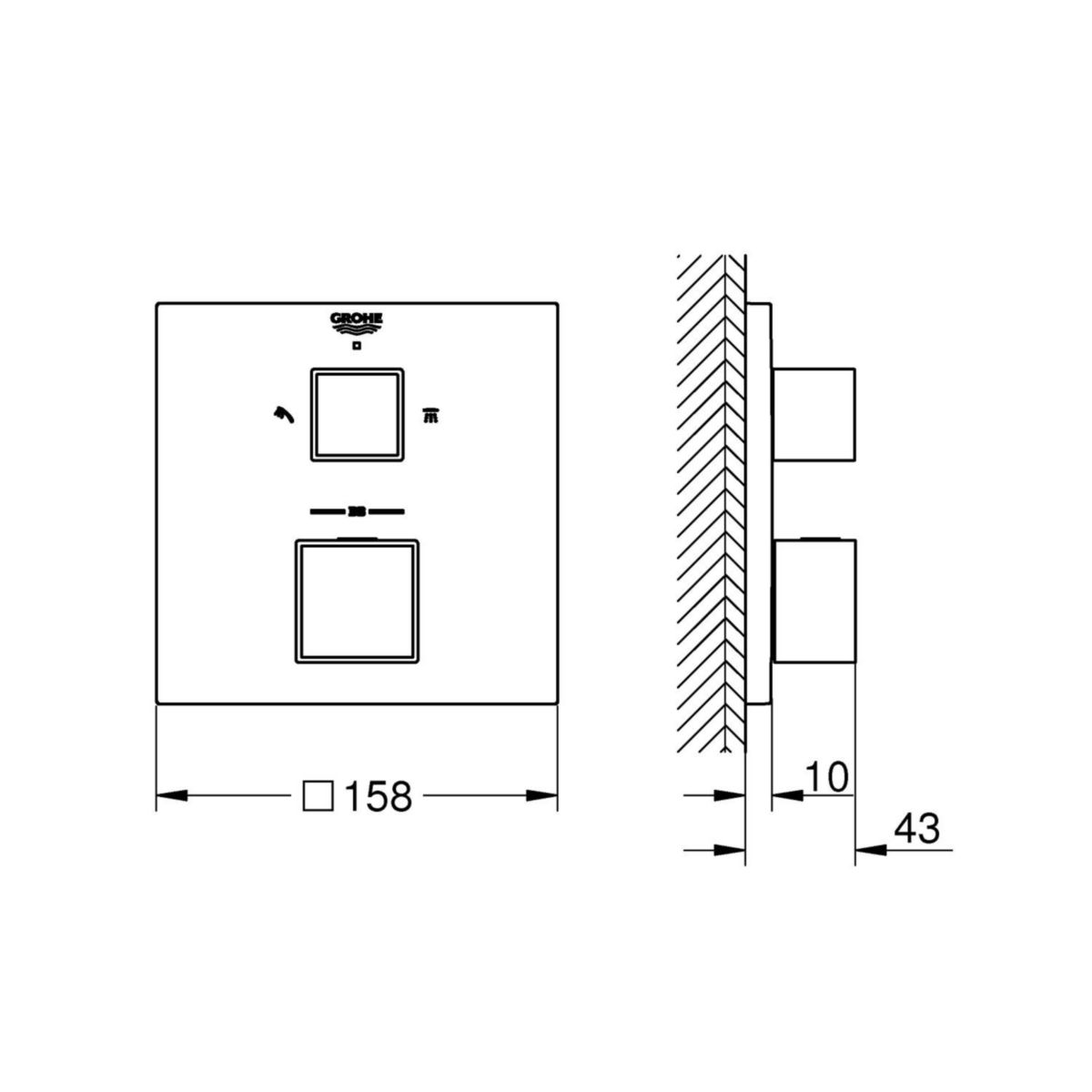 Mitigeur thermostatique douche 2 sorties avec inverseur Grohtherm Cube Chromé Réf. 24154000