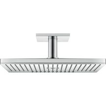 AXOR ShowerSolutions Douche de tête 460 / 300 mm 3jet avec raccord plafond 100 mm et rosace carrée, Aspect acier inoxydable