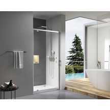 Paroi de douche Alterna Concerto porte pivotante ouverture gain de place 70 cm profilé argent brillant verre transparent