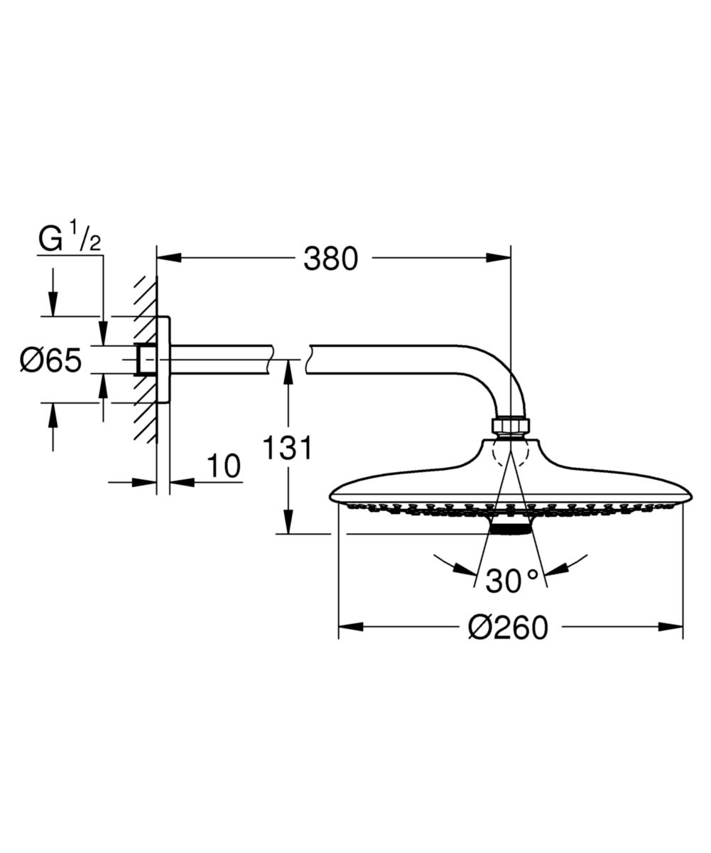 Ensemble douche de tête et bras plafonnier 380 mm, 3 jets Euphoria 260 Chromé 26459000