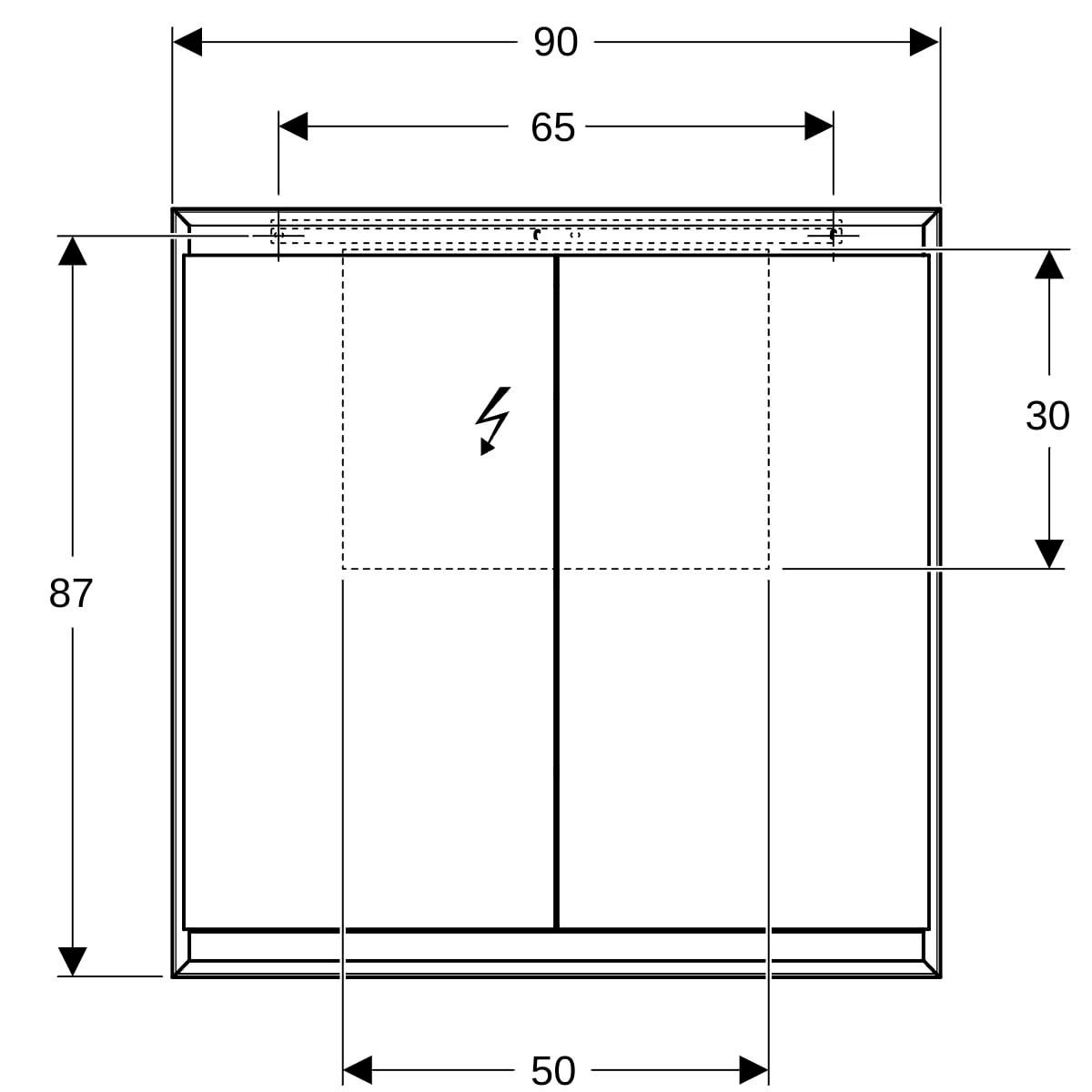 Armoire de toilette Geberit ONE avec ComfortLight et deux portes, montage en apparent, hauteur 90 cm: blanc / aluminium thermopoudré