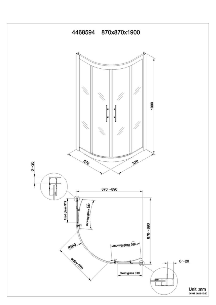 Paroi de douche chromée Alterna Verseau 2 accès d'angle 1/4 de rond porte coulissante 90x90 cm