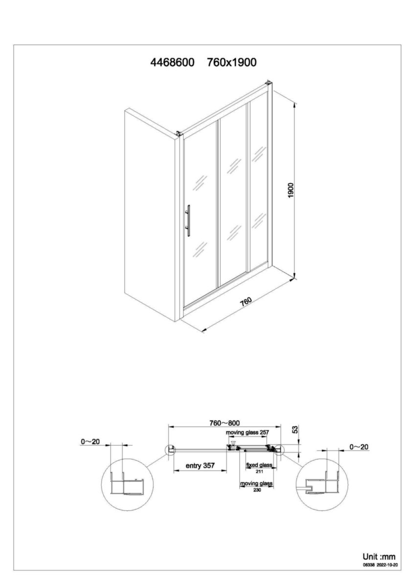 Paroi de douche chromée Alterna Verseau 2 accès de face porte coulissante 3 vantaux 80 cm