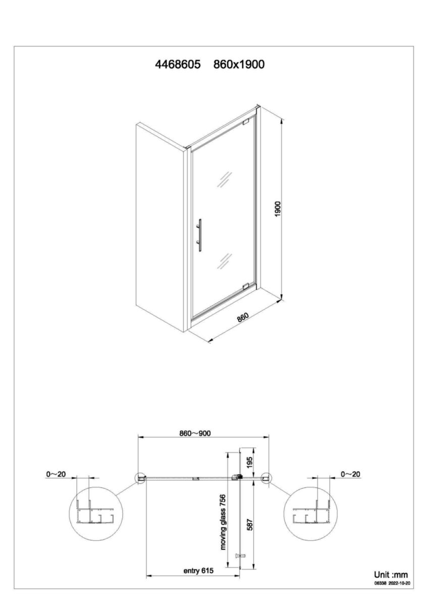 Paroi de douche chromée Alterna Verseau 2 accès de face porte pivotante gain de place 90 cm