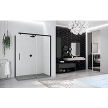 Paroi de douche KUADRA 2.0 porte coulissante en aluminium et verre transparent à droite 137-139 CM profilé noir réf : K2PH137D-1H