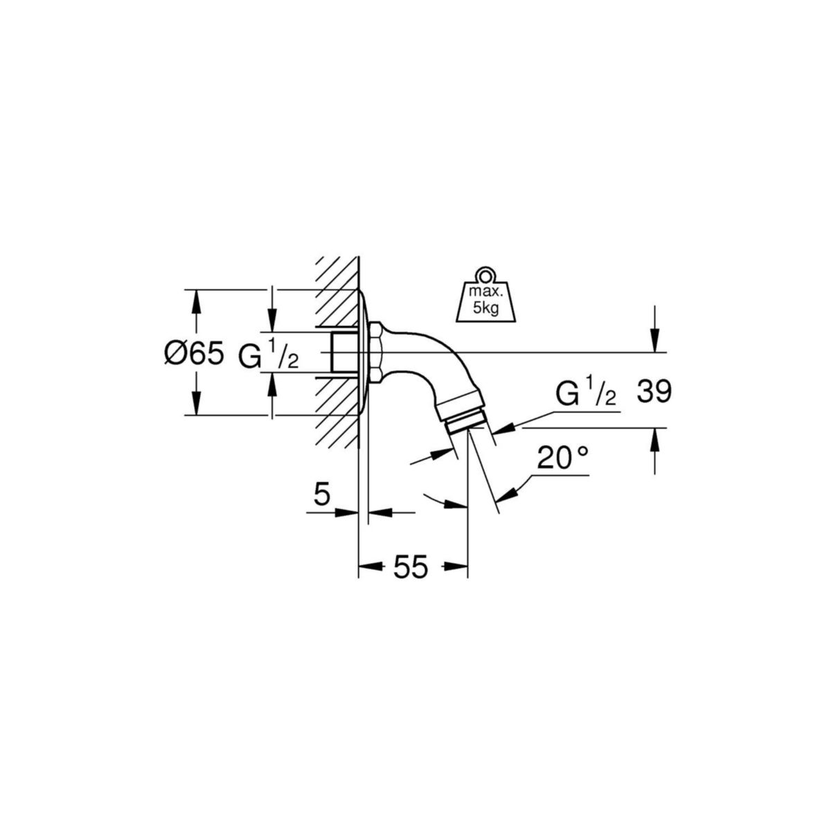 Bras de douche 55 mm Relexa Chromé 28429000