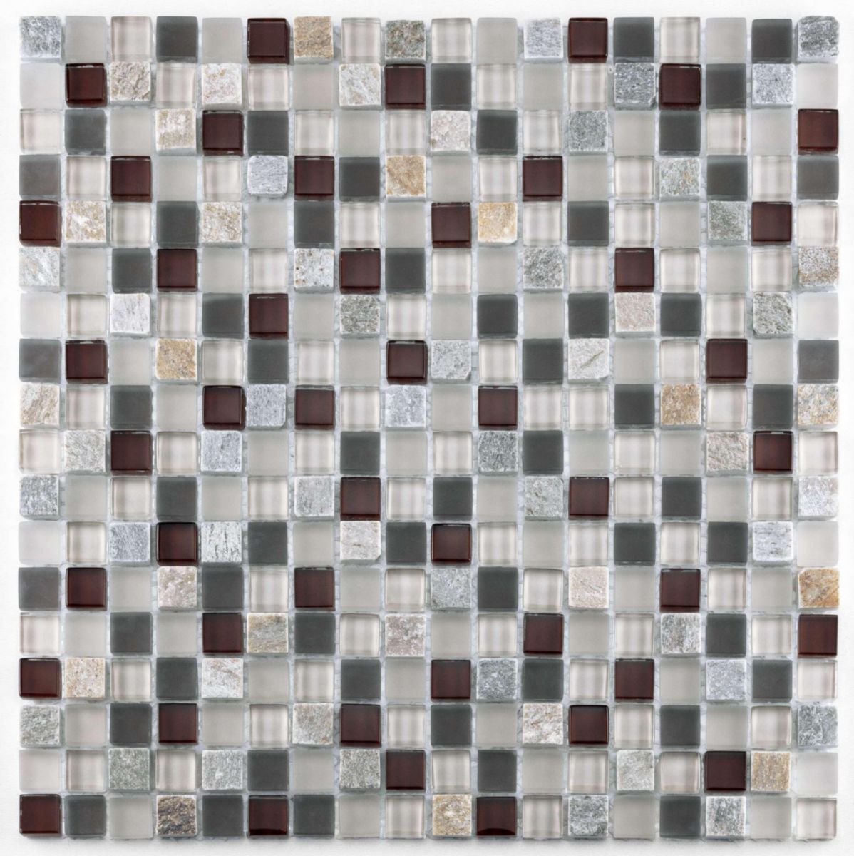 Mosaïque verre et pierre Arte Deco pierre, marron gris et blanc mosaïque (1,5x1,5) 29,8x29,8cm