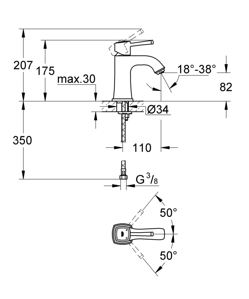 Mitigeur monocommande Grandera lavabo 5,7 l/min corps lisse finition ig0 chromé doré chromé doré réf. 23310IG0