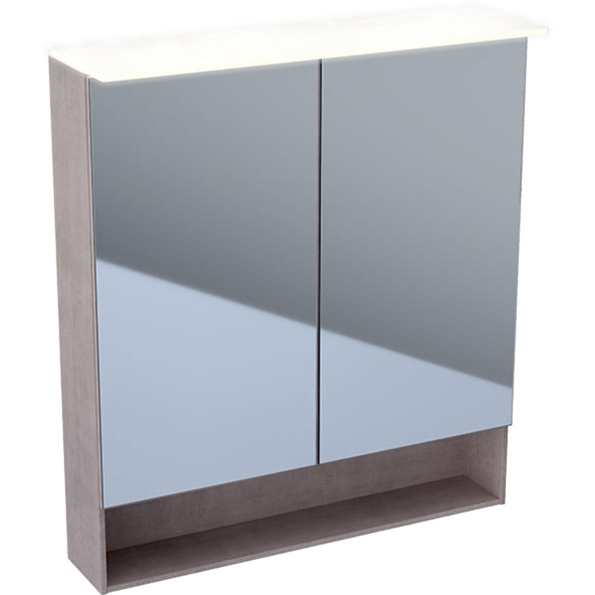 Armoire de toilette Acanto avec éclairage - 2 portes - 75 x 83 x 21,5 cm - corps : mélamine structurée bois / chêne mystique - portes : miroir extérieur Réf. 500.645.00.2