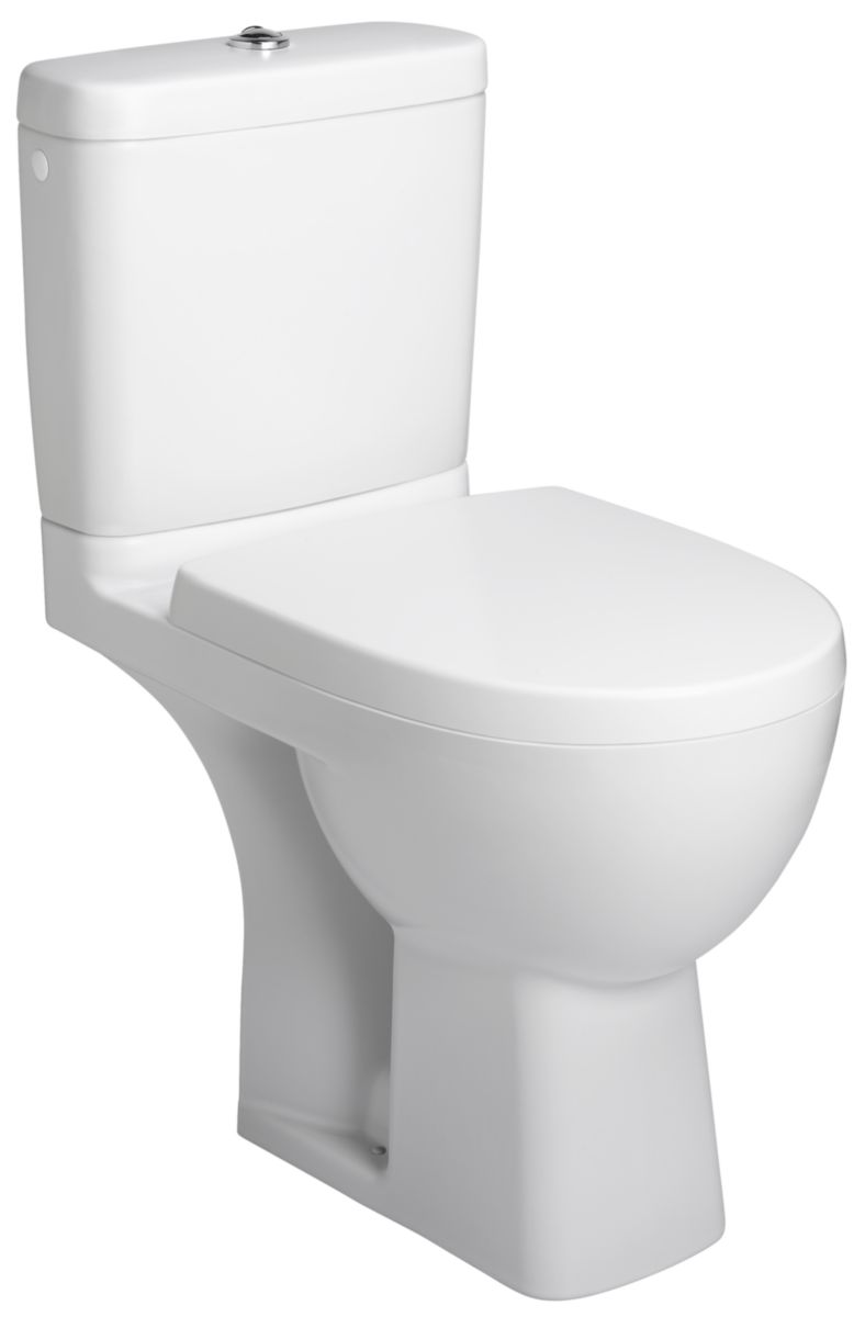 Pack WC au sol sans bride sortie horizontale, 67 x 36,5 cm.Réservoir à alimentation latérale.Abattant standard.Hauteur confort 41 cm. Blanc Ref : E22769-00