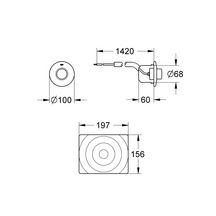 Commande pneumatique WC SURF, manuelle à distance, avec tube capilaire 1,50 m, bouton-poussoir avec rosace D100 mm et trappe de visite horizontale, 156x197 mm, laiton chromé réf. 37059000