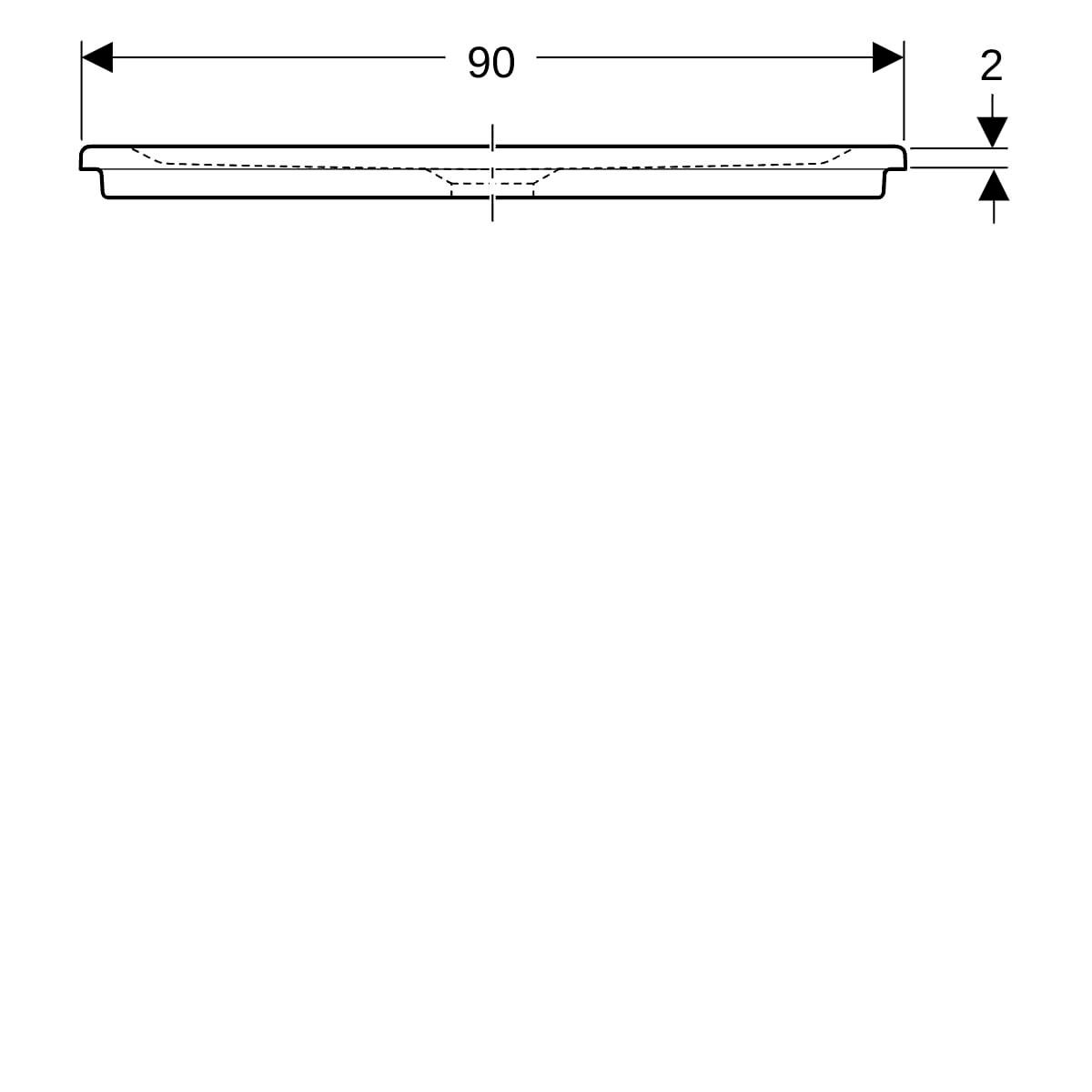 Receveur RENOVA céramique 90 x 90 ultra-plat à encastrer bords amincis 4 côtés PN 12 de série pour bonde siphoïde de 90 Réf. 00734800000AG3