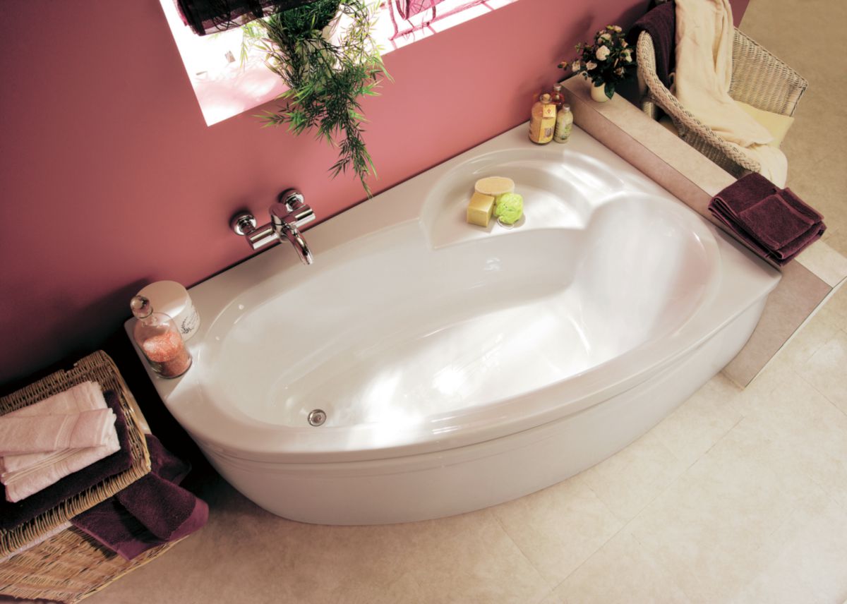 Baignoire asymétrique LADIVA 175x110 cm droite, vidage standard non fourni, profondeur interne 44 cm, en toplax, contenance 130 litres, blanc réf. 199056