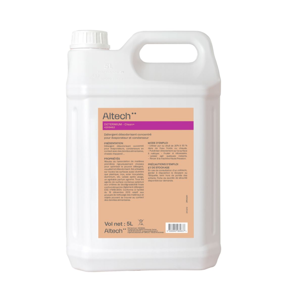 DETERMIUM - Détergent désodorisant concentré  pour évaporateur et condenseur 5L - Clean+ Altech