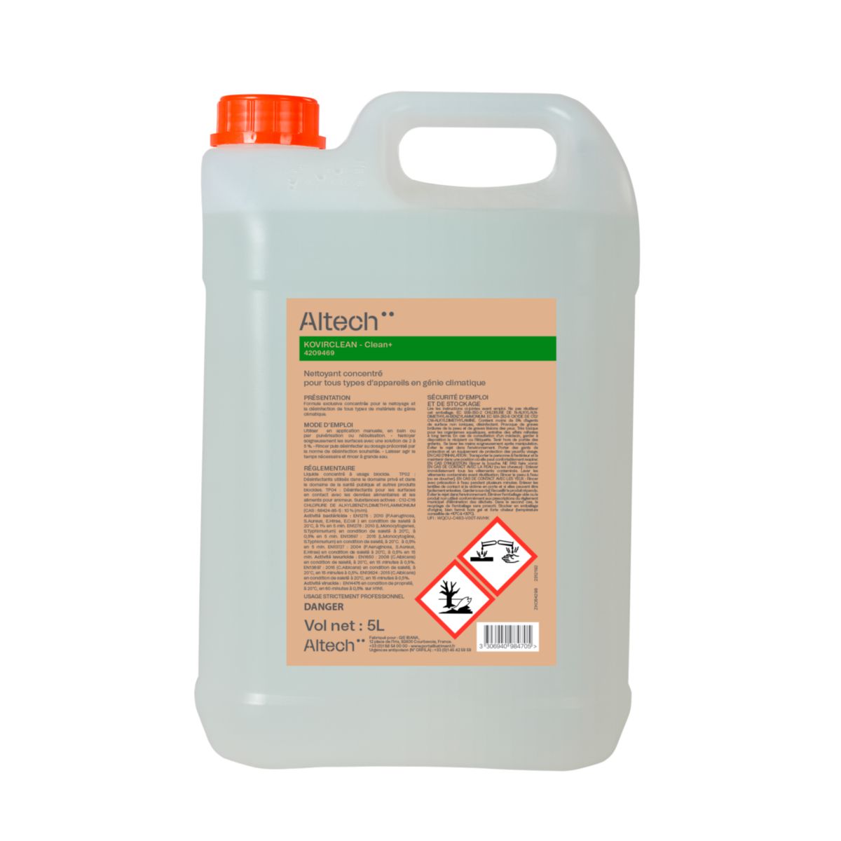 KOVIRCLEAN - Nettoyant concentré pour tous types d'appareils en génie climatique 5L - Clean+ Altech