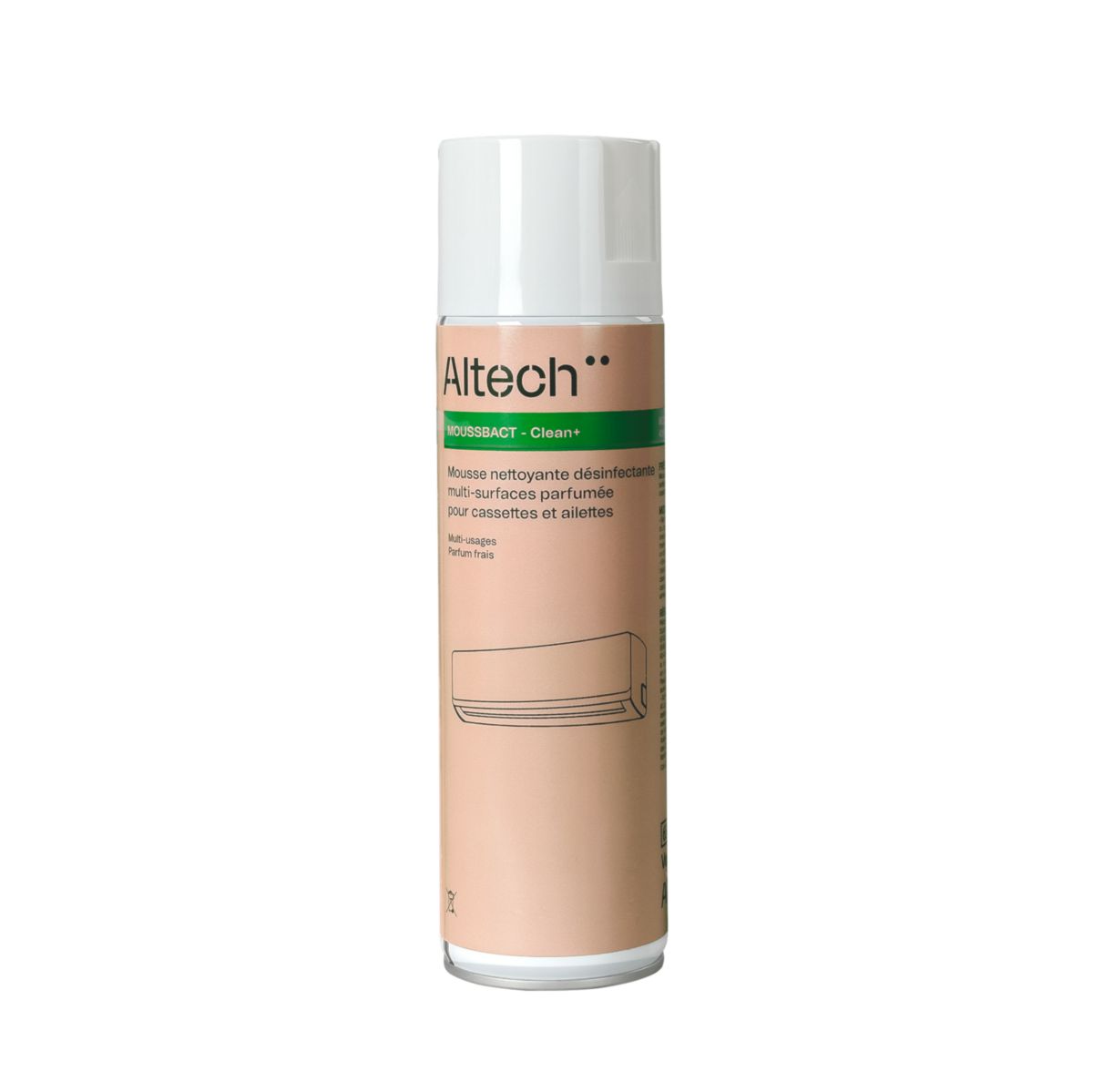 MOUSSBACT - Mousse nettoyante désinfectante multi-surfaces parfumée pour caissettes et ailettes 500ml - Clean+ Altech